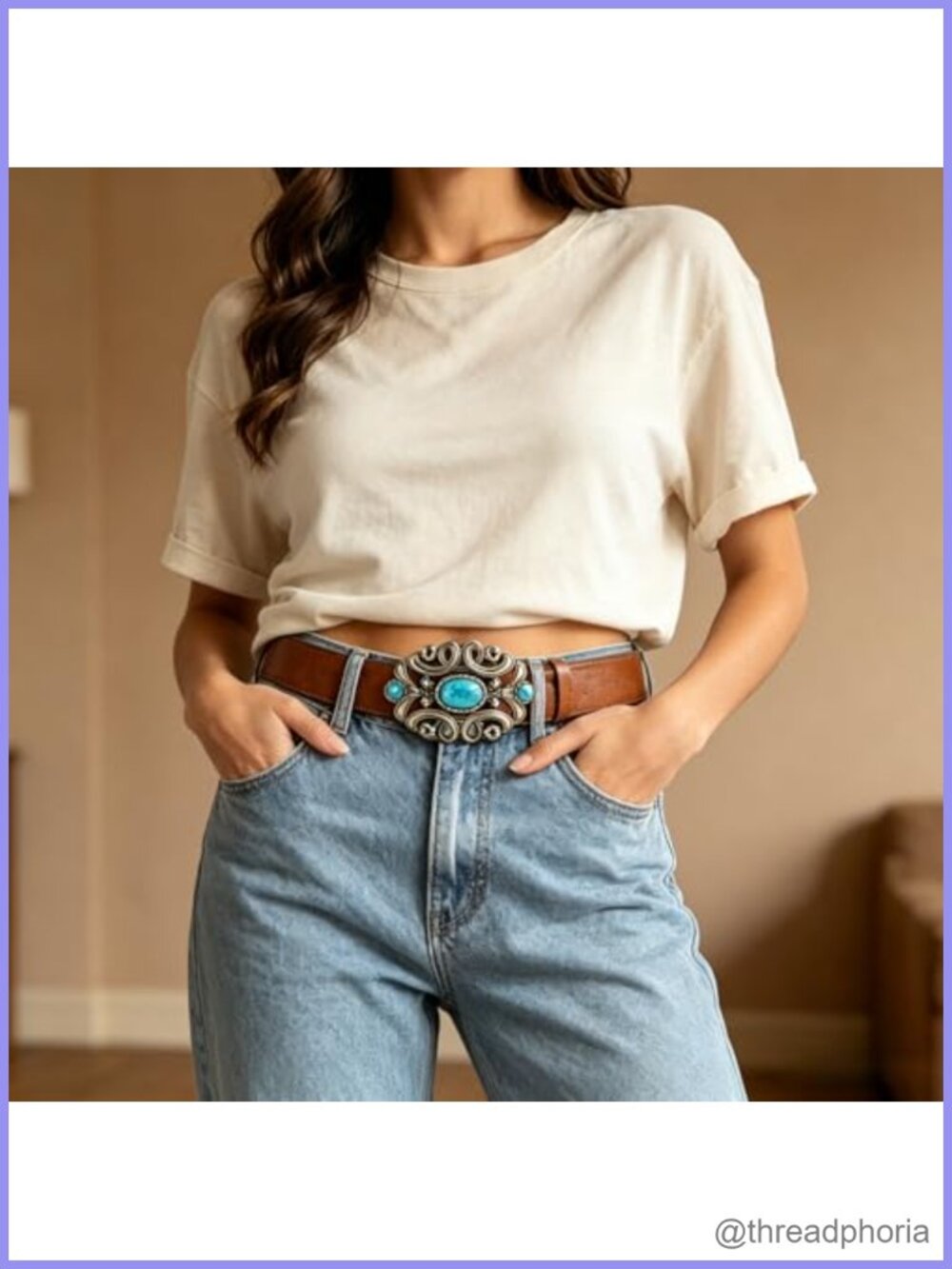 Western Ornate Metal Waist Belt Faux Leather Cowboy Accessory
